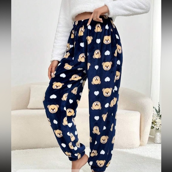 Luxe Comfy Bear Print Flannel Sleep Pajama Pants - Picture 1 of 9